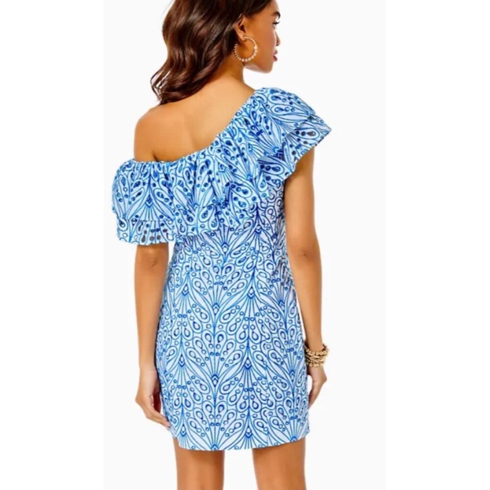 Lilly Pulitzer Sundea One-shoulder Eyelet Shift Dress Size 4 Lace Vacation - Picture 2 of 11